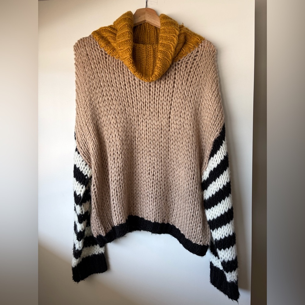 FAVLUX Chunky Knit Sweater with Mustard Cowl